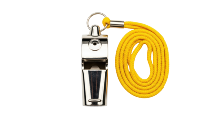 Isolated Metal Whistle with Yellow Lanyard