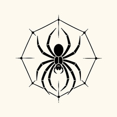 Fototapeta premium Black Spider Silhouette with Web, Eight Legs, and Detailed Body Design