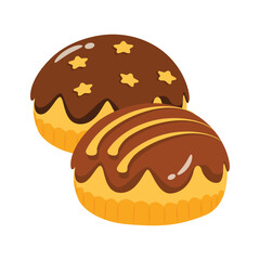 A rich 2d style icon of chocolate profiteroles