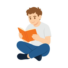 Young Man in Blue Jeans and White Shirt Reading Orange Book