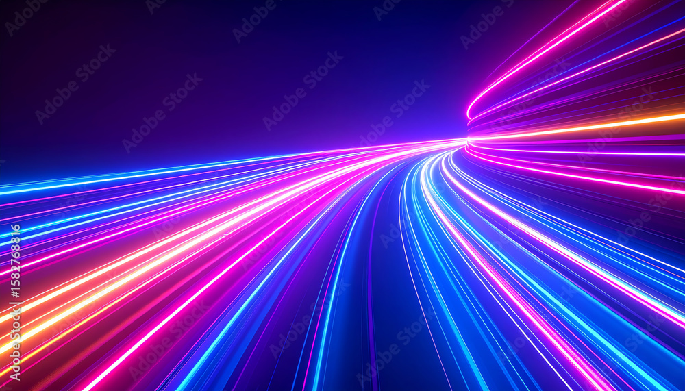 Poster vibrant light trails create a dynamic and futuristic atmosphere, showcasing a blend of colors agains