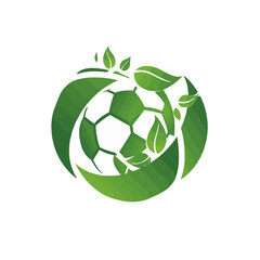Obraz premium Eco-Friendly Soccer Ball Logo with Green Leaves