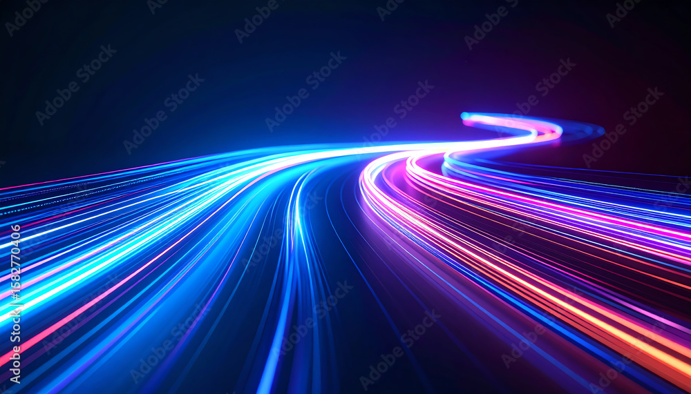 Poster abstract light trails in vibrant colors create a dynamic and futuristic visual effect against a dark