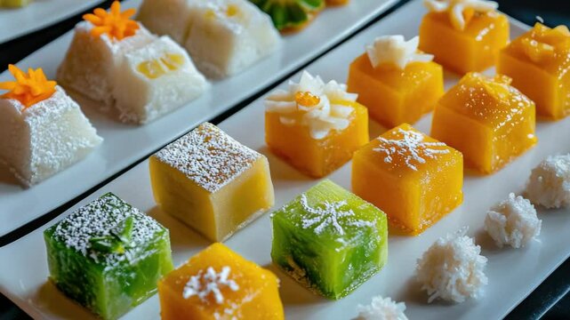 A selection of vibrant Indian desserts, including gulab jamun and rasgulla. The variety showcases the diversity of traditional Indian sweets.