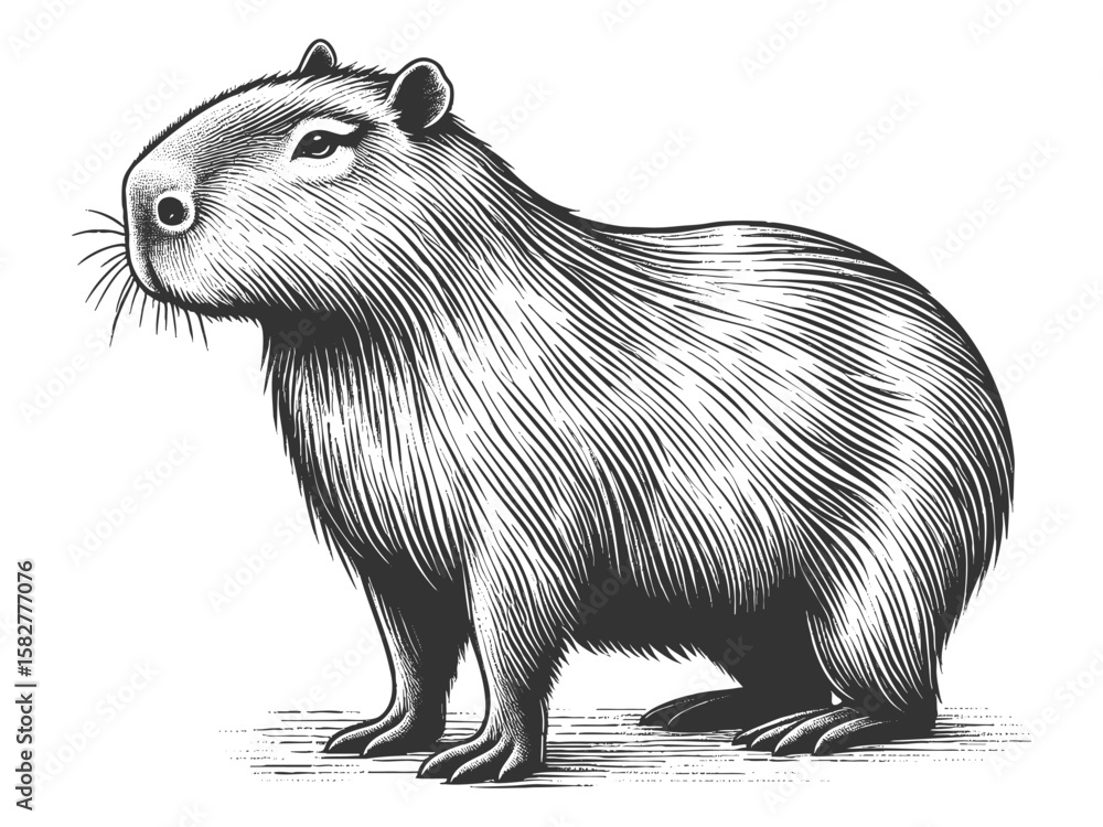 Poster capybara sketch engraving generative ai fictional character vector illustration. scratch board imita