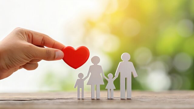 Caring family fingers holding heart symbol, representing growth in medical insurance and health awareness
- Powered by Adobe