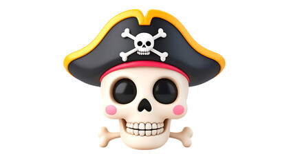 A cartoon skull wearing a pirate hat with a playful and friendly expression.