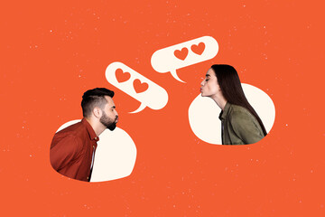 Creative composite sketch design artwork collage of speech bubble message comment tag chat couple...