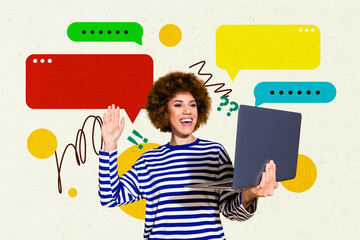 Poster sketch image artwork 3D photo collage of app communication quote sticker comment talk young...