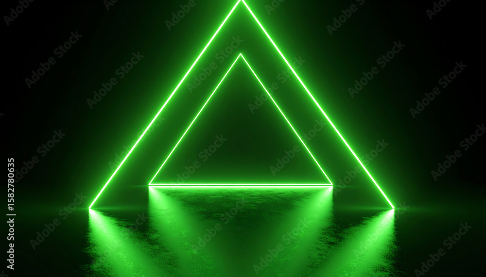 Poster a glowing green triangle shines against a dark background, creating a striking visual effect with re