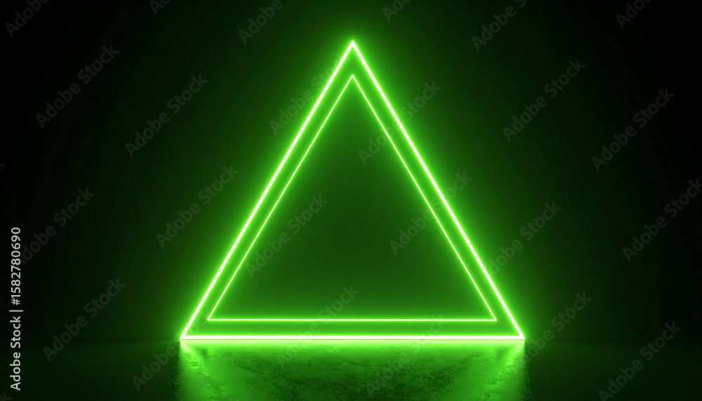 Poster a glowing green triangle with neon edges stands against a dark background, creating a striking visua