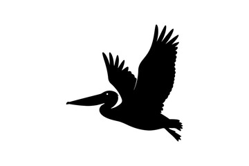 Black Silhouette of a Pelican Flying with Beak Extended