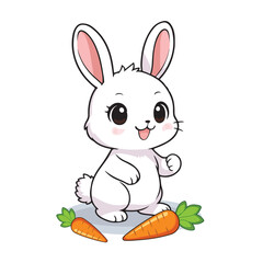 fun cute rabbit eating carrot cartoon colored character isolated drawing line style sketch classic vintage design illustration