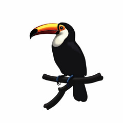 Naklejka premium Black Silhouette of a Toucan Sitting on a Branch