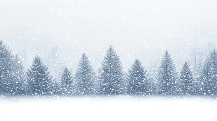 Magical forest with Christmas trees snow falling Christmas card style watercolor abstract artistic winter wonderland nature white woodland holiday background backdrop wallpaper with copy space.	