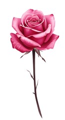 A Vibrant Pink Rose in Full Bloom Showcasing its Delicate Petals and Elegant Stem Against a Clean White Background
