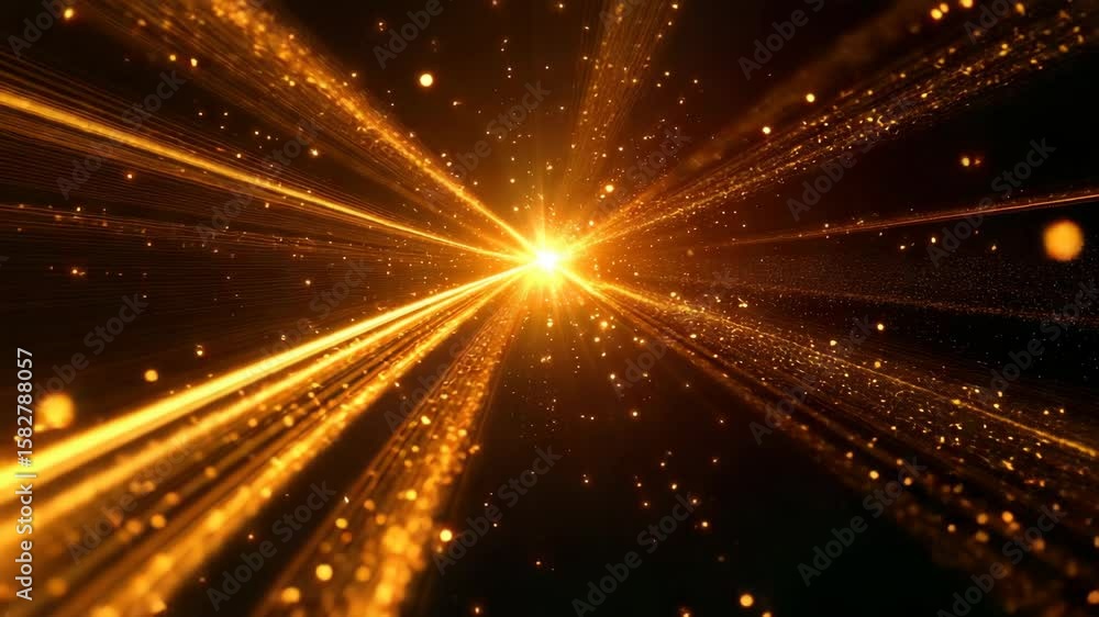 Poster bright, fiery emanations of light from a central source creating a radiant display.