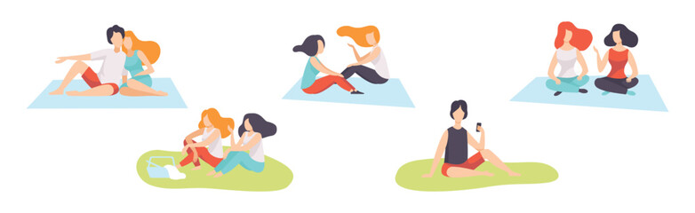 People Character at Picnic in Park Enjoy Summer Vector Set