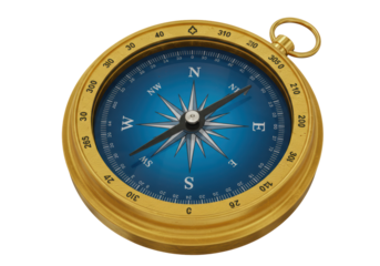 Isolated Detailed Brass Compass with Blue Face