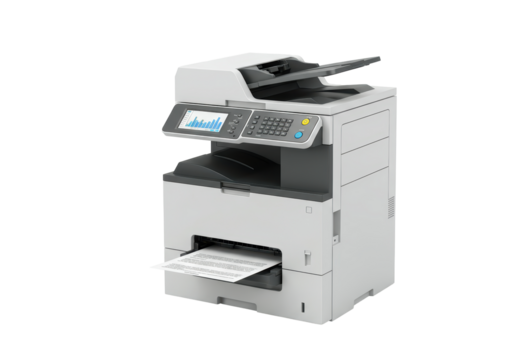 Isolated Modern Office Printer with Paper in Tray