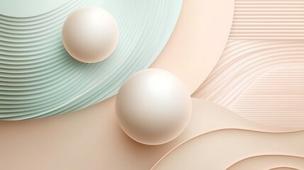 Abstract pastel layered shapes with spheres