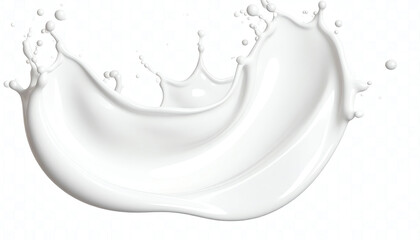 A splash of white liquid creates a smooth, flowing shape, with droplets frozen in mid-air, evoking a sense of freshness and purity