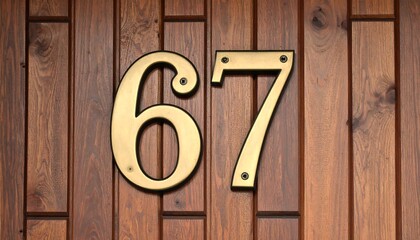 House number 67 on a wooden door
