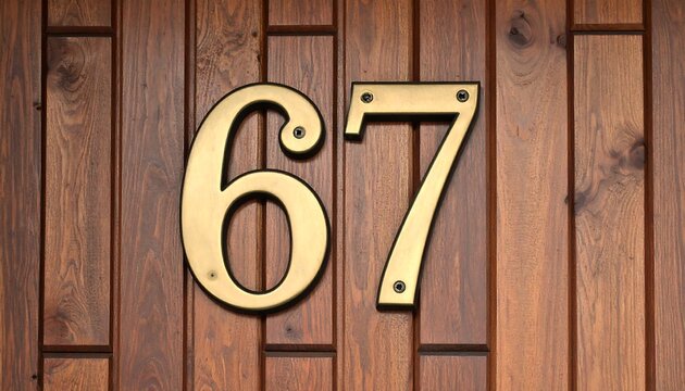 House number 67 on a wooden door