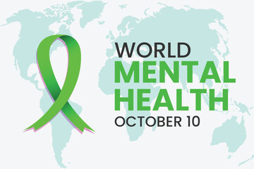 World Mental Health Day. Green ribbon design. Vector
