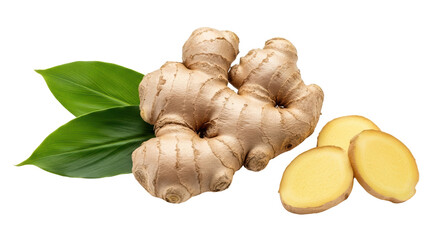 Isolated Ginger Roots with Slices