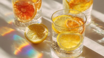 Refreshing citrus infused water drinks in glasses