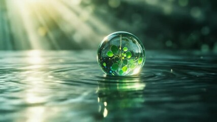 Emerald Green Glass Sphere On Water With Sunlight - Powered by Adobe