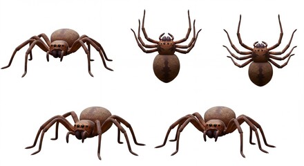 Brown spider illustration different views