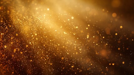 Golden bokeh light background with glowing particles and soft lens flare for elegant festive design or dreamy abstract backdrop