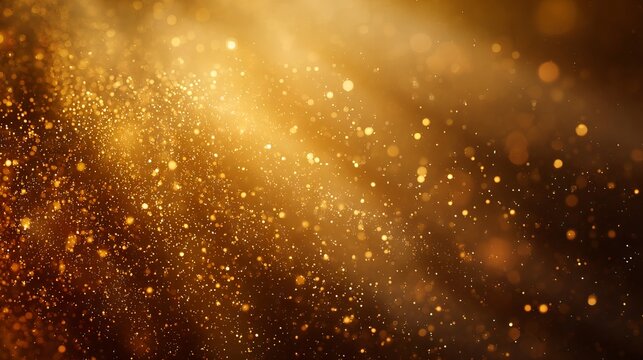 Golden bokeh light background with glowing particles and soft lens flare for elegant festive design or dreamy abstract backdrop