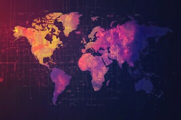 Artistic gradient world map with small square units, visual tech concept