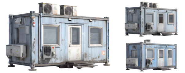 Transparent-Background High-Resolution Detailed prefab office container with commercial stock asset, digital artwork, ideal for web banners and video overlays, branding