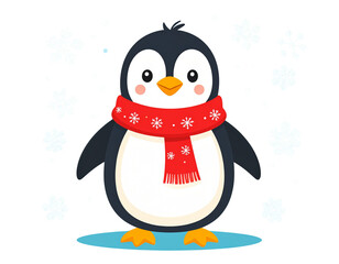 Fototapeta premium Penguin in Winter Scarf – Cute Holiday Clipart