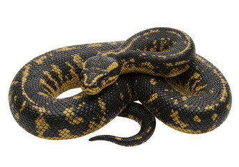 Fototapeta premium Isolated Highly Detailed Black and Gold Snake Coiled