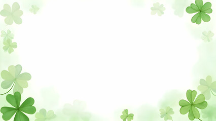 Watercolor Green Clover Leaf Border Frame on Soft White Background