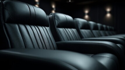 Luxurious theater seating in dimly lit auditorium. Neural network AI generated