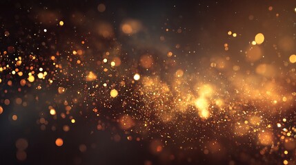 Fototapeta premium Golden bokeh light background with glowing particles and soft lens flare for elegant festive design or dreamy abstract backdrop