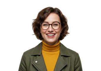 Smiling Woman with Glasses Portrait on Transparent Background