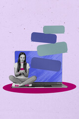 Collage of colorful speech bubbles symbolizing digital chatting modern communication internet...