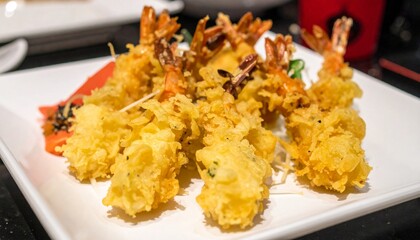 typical japanese food prawns in tempura 