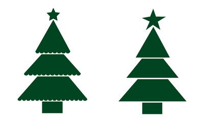 Pair of classic green Christmas tree icons with star toppers design