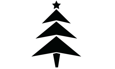 Geometric black Christmas tree icon with modern star and abstract shape