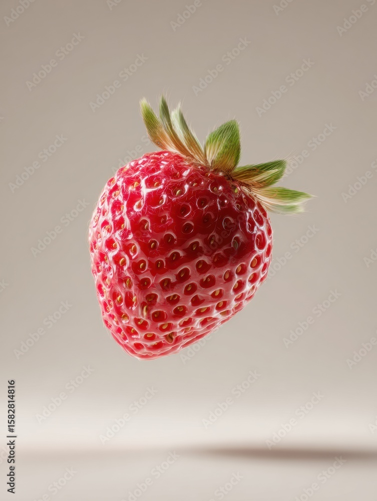 Poster ultra-detailed 3d strawberry in motion with an empty right side for emphasis on freshness and realis