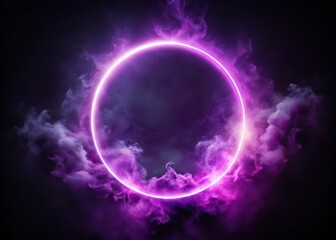 Fototapeta premium Dark smoke swirling around a glowing purple circle at dusk
