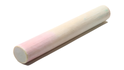 A single stick of white and pink pastel chalk, isolated on a transparent background